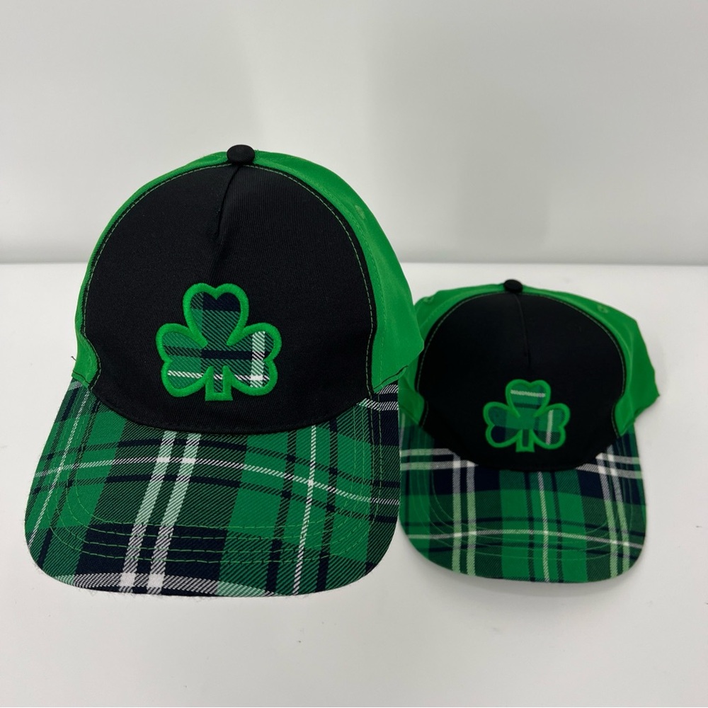 Set Of 2 Irish Four Leaf Clover St. Patricks Day Baseball Hats Caps Green Plaid
